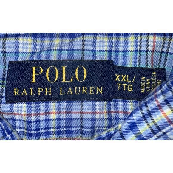 Ralph Lauren Polo Shirt Mens XXL Blue Plaid Long Sleeve Button Up Preppy Pony - Picture 2 of 5